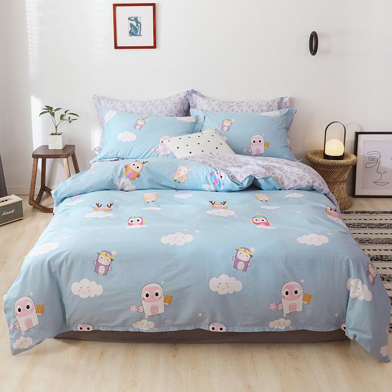 2019新款-卡通x花卉系列四件套 床单款四件套1.5m（5英尺）床 可爱猫头鹰