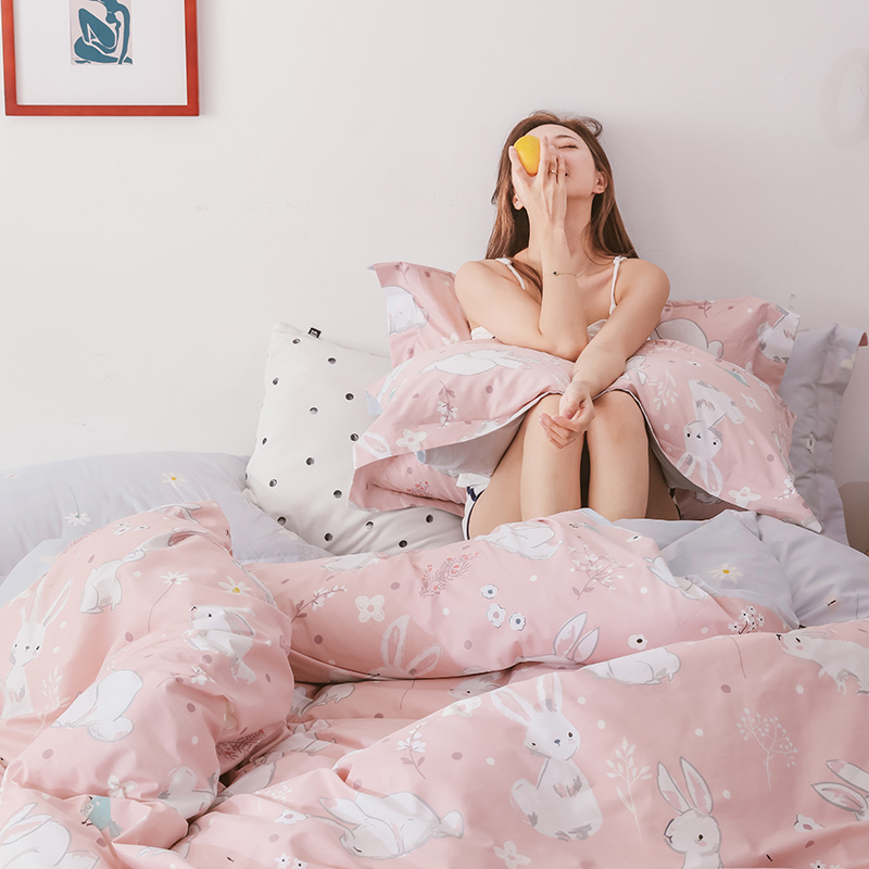 2019新款-卡通x花卉系列四件套 床单款四件套1.5m（5英尺）床 天真兔-粉