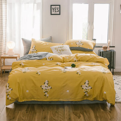 2019新款13372棉加绒水晶绒保暖四件套 床单款四件套1.5m（5英尺）床 沫沫黄棉加绒