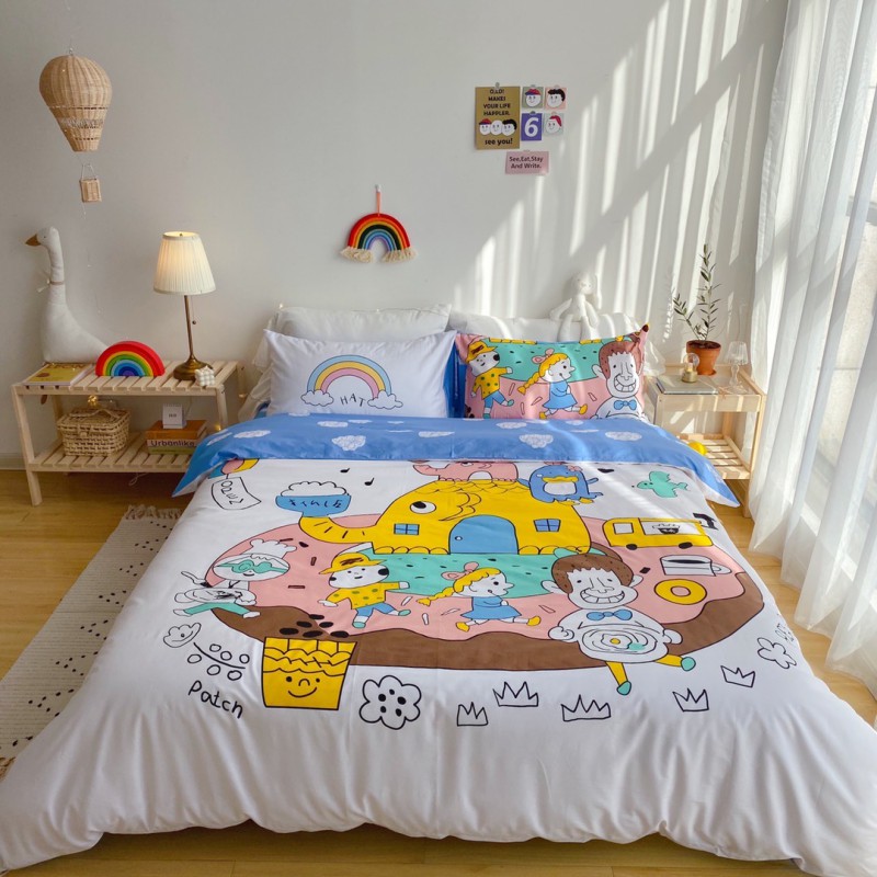 2020新款-窝米二次元大版卡通实拍图 床单款四件套1.5m（5英尺）床 甜甜圈