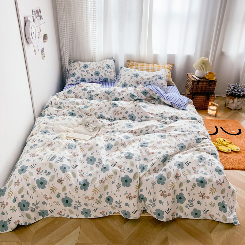 2020新款-13370小清新花卉风系列四件套 床单款四件套1.5m（5英尺）床 一芳蓝