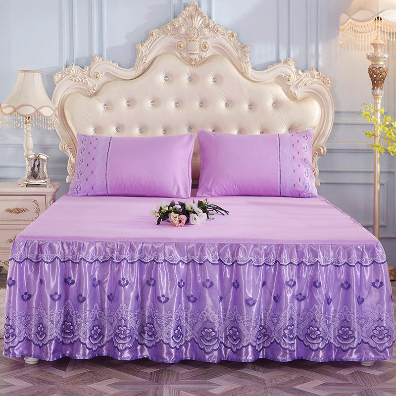 2019新款-蕾丝床裙三件套 单床裙150cmx200cm 优雅紫单床裙