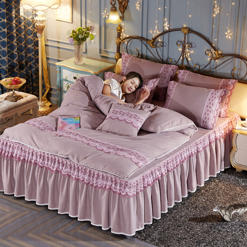 2019新款-欧韩蕾丝床裙四件套 1.5m（5英尺）床 藕粉色