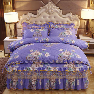 2022新款-全夹棉床裙四件套 1.8m（6英尺）床（床裙款） 景棠-紫
