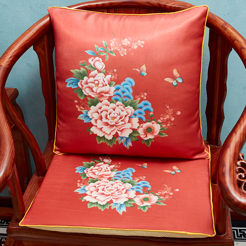 2020新款-新中式红木椅子座垫餐椅板凳坐垫茶桌太师椅家具防滑 坐垫40*40cm（3cm厚海绵） 富贵吉祥-红