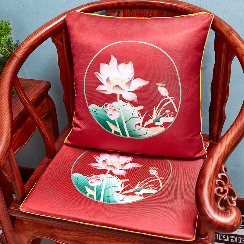 2020新款-新中式红木椅子座垫餐椅板凳坐垫茶桌太师椅家具防滑 坐垫40*40cm（3cm厚海绵） 荷塘月色-红