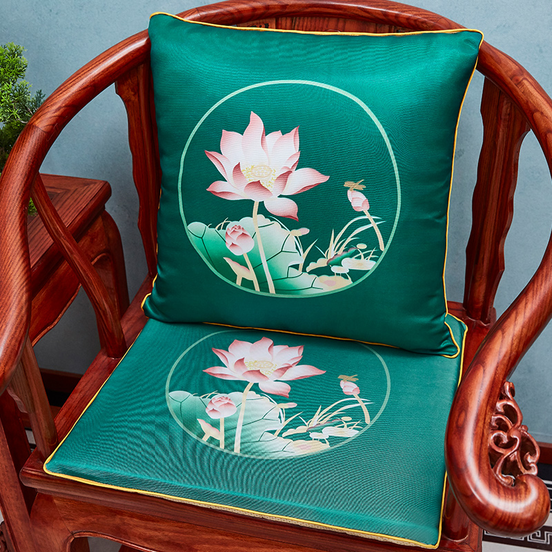 2020新款-新中式红木椅子座垫餐椅板凳坐垫茶桌太师椅家具防滑 坐垫40*40cm（3cm厚海绵） 荷塘月色-绿