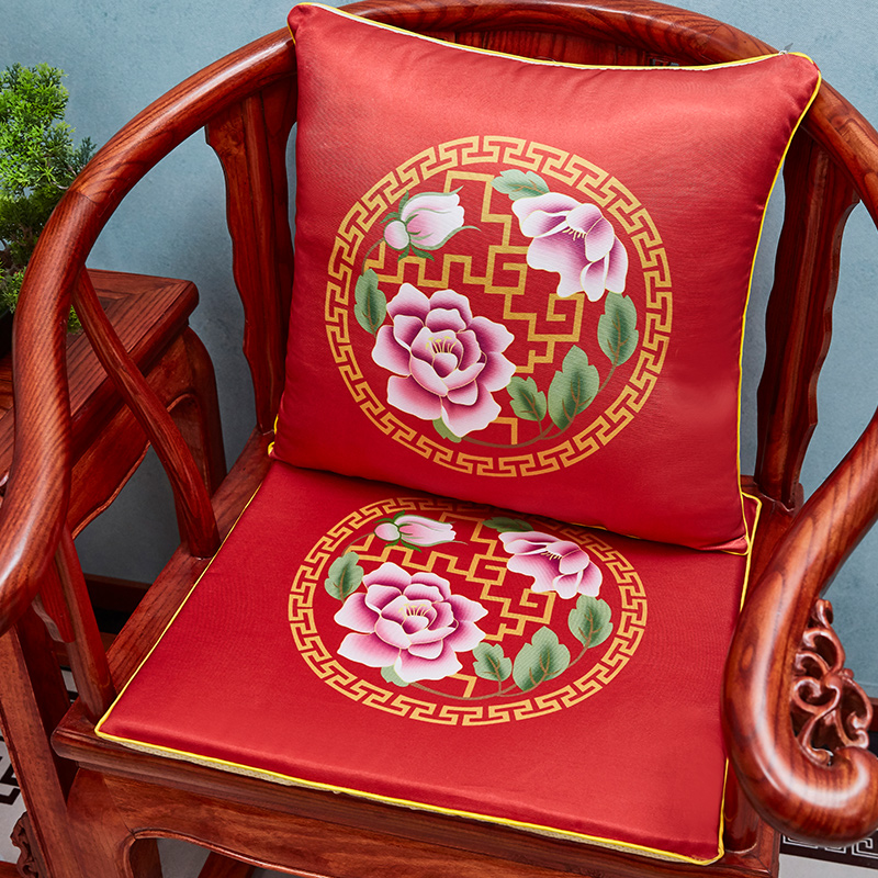2020新款-新中式红木椅子座垫餐椅板凳坐垫茶桌太师椅家具防滑 坐垫40*40cm（3cm厚海绵） 牡丹花开-大红
