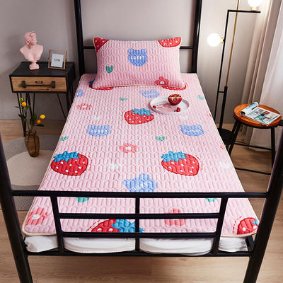2021新款床垫软垫学生宿舍单人冬季牛奶绒上下铺折叠榻榻米床垫床褥 60x120cm 两件套 粉草莓