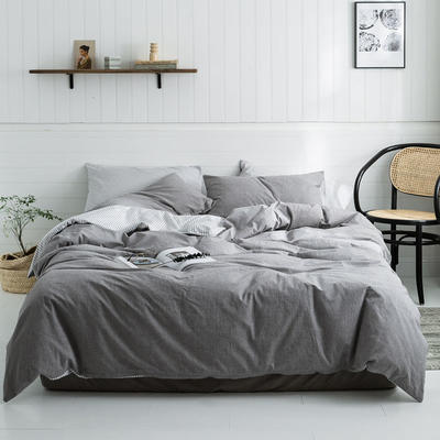 2019新款-北欧全棉色织水洗棉拼色四件套 三件套1.2m（4英尺）床 浅灰细灰条