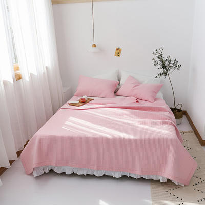 2020新款色织水洗棉夹棉床盖 单床盖160cmx210cm 浅粉色