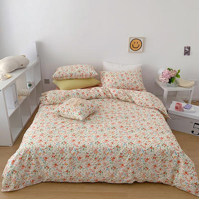 韩国设计师花型全棉可爱卡通四件套花卉田园风被套纯色床单13372ins风格四件套 1.5m床单款四件套 嫣然