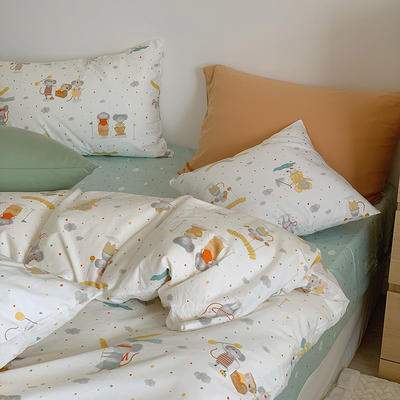 韩国设计师花型全棉可爱卡通四件套花卉田园风被套纯色床单13372ins风格—单枕套 48*74cm单枕套/只 派对