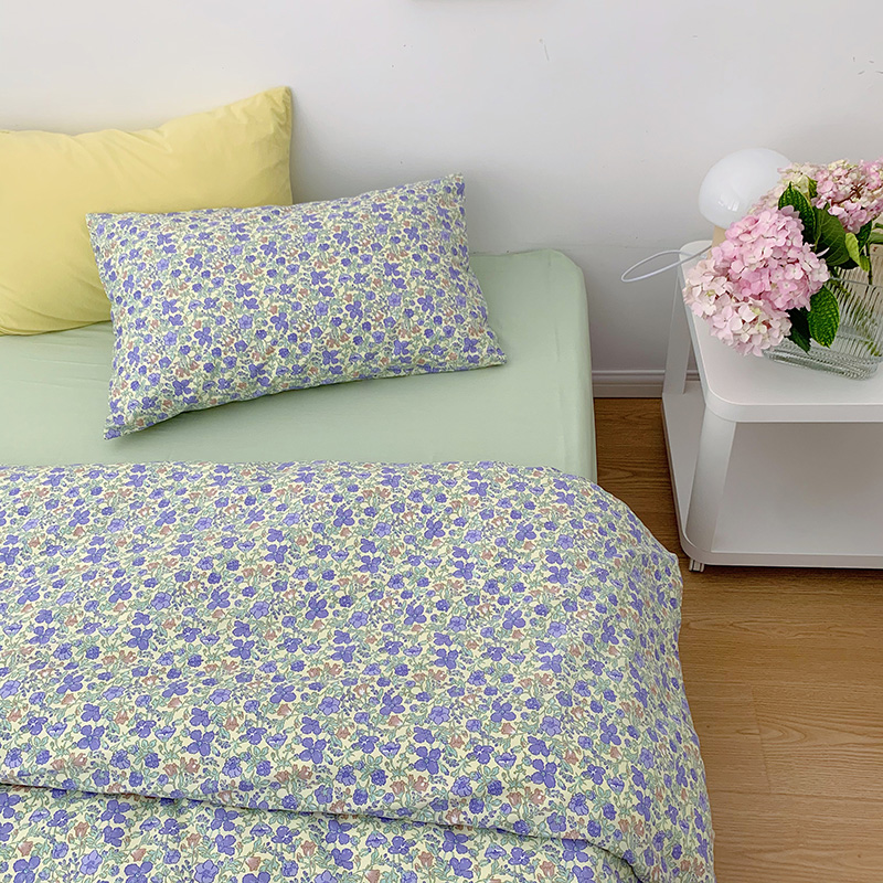 韩国设计师花型全棉可爱卡通四件套花卉田园风被套纯色床单13372ins风格—单床单 240*250cm单床单 花蔓