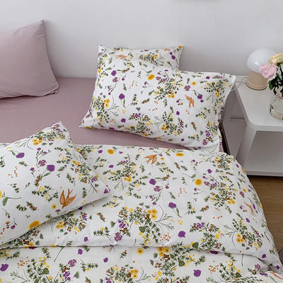 韩国设计师花型全棉可爱卡通四件套花卉田园风被套纯色床单13372ins风格—单床单 240*250cm单床单 花舞