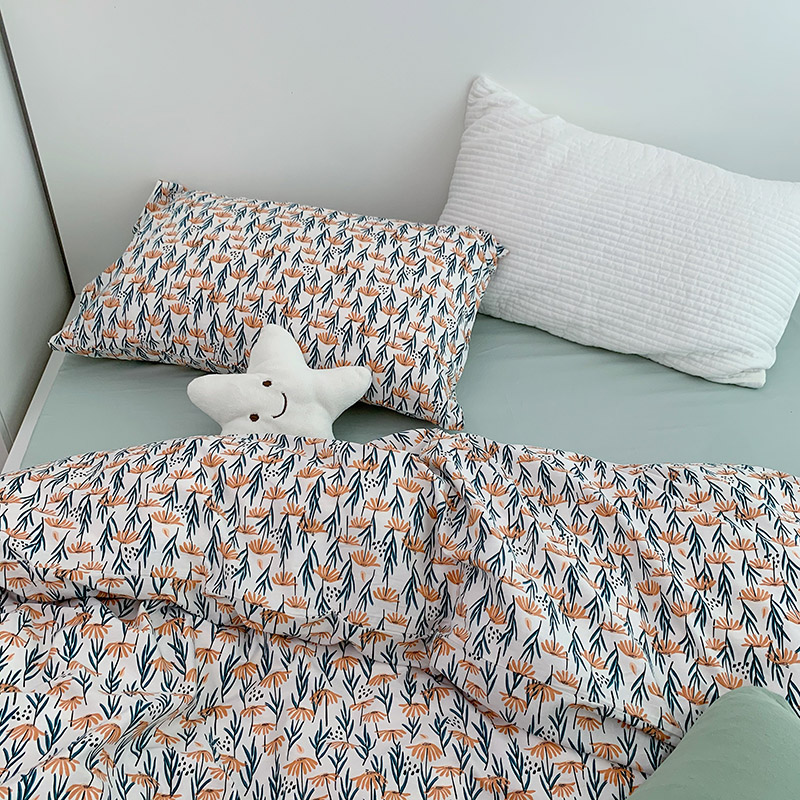 韩国设计师花型全棉可爱卡通四件套花卉田园风被套纯色床单13372ins风格—单床单 240*250cm单床单 落英