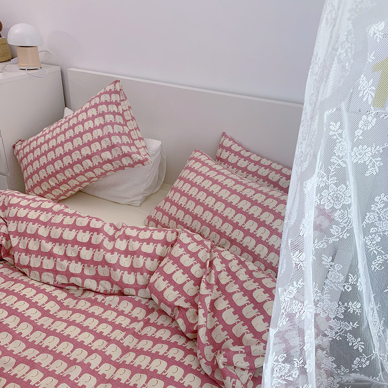韩国设计师花型全棉可爱卡通四件套花卉田园风被套纯色床单13372ins风格—单床单 240*250cm单床单 小福象