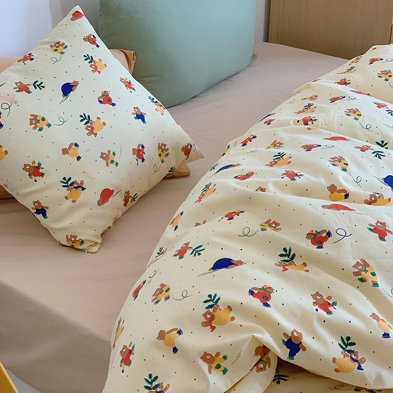 韩国设计师花型全棉可爱卡通四件套花卉田园风被套纯色床单13372ins风格—单床单 240*250cm单床单 雪地熊