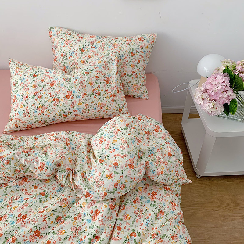 韩国设计师花型全棉可爱卡通四件套花卉田园风被套纯色床单13372ins风格—单床单 240*250cm单床单 嫣然