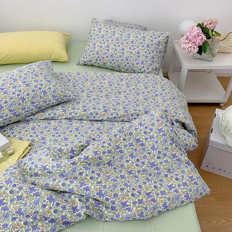 韩国设计师花型全棉可爱卡通四件套花卉田园风被套纯色床单13372ins风格—单被套 200*230cm单被套 花蔓