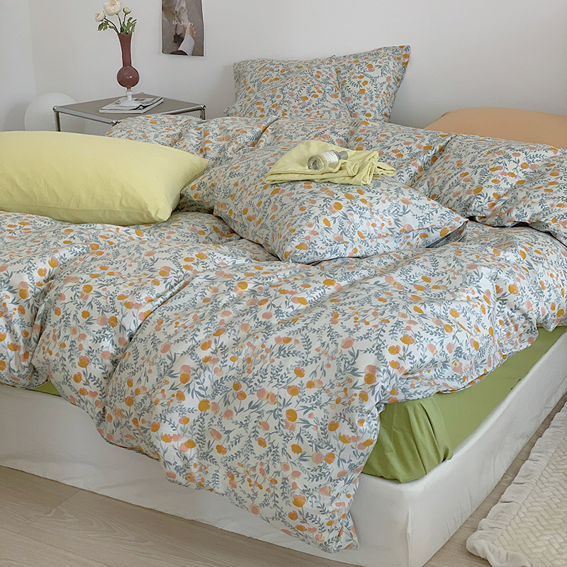 韩国设计师花型全棉可爱卡通四件套花卉田园风被套纯色床单13372ins风格—单被套 200*230cm单被套 露华