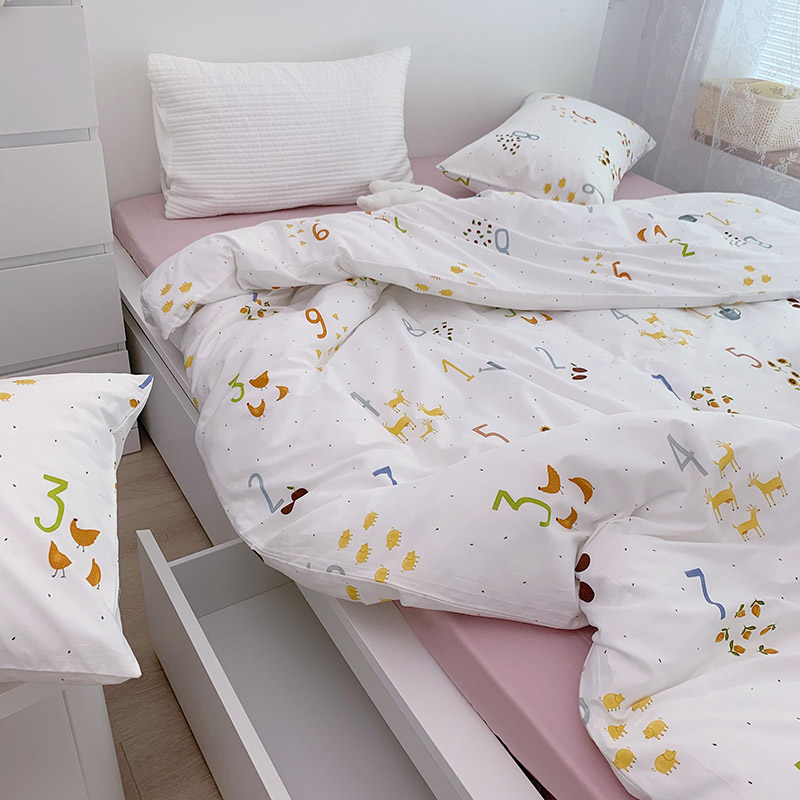 韩国设计师花型全棉可爱卡通四件套花卉田园风被套纯色床单13372ins风格—单被套 200*230cm单被套 童趣