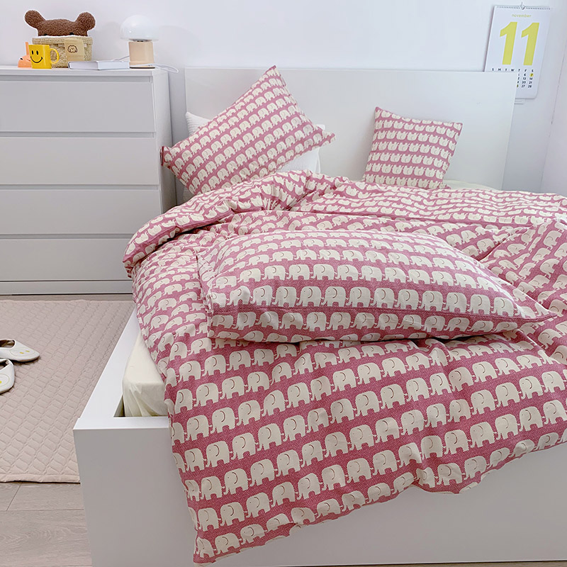 韩国设计师花型全棉可爱卡通四件套花卉田园风被套纯色床单13372ins风格—单被套 200*230cm单被套 小福象