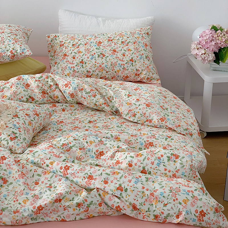 韩国设计师花型全棉可爱卡通四件套花卉田园风被套纯色床单13372ins风格—单被套 200*230cm单被套 嫣然