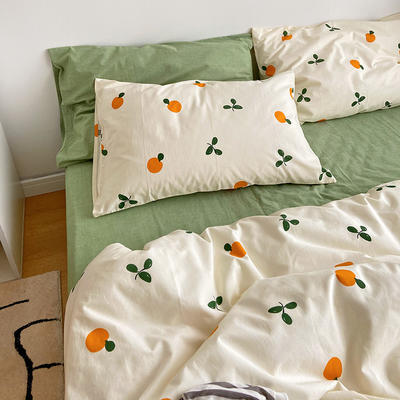 全棉ins印花水洗棉四件套卡通可爱全棉被套纯色床单—单床单 240*250cm 可爱桔子