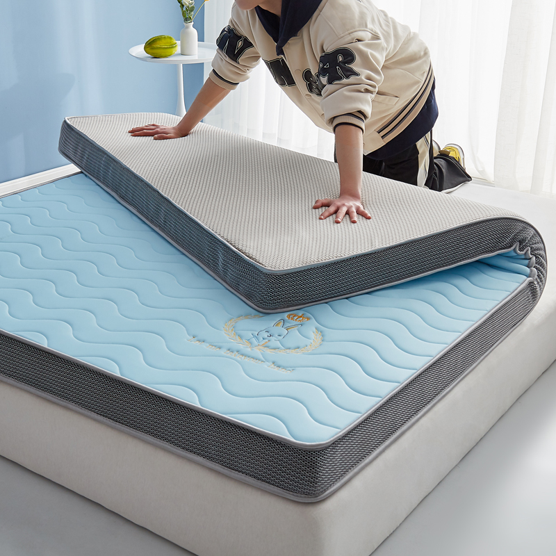 2023新款A类牛奶丝乳胶立体刺绣床垫（大床图） 90x190cm（厚度6cm） 长耳兔天蓝
