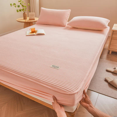 2024新款a类母婴级防水床笠纯色床单床垫保护套 90x200cm+30cm两件套 直线-柔粉