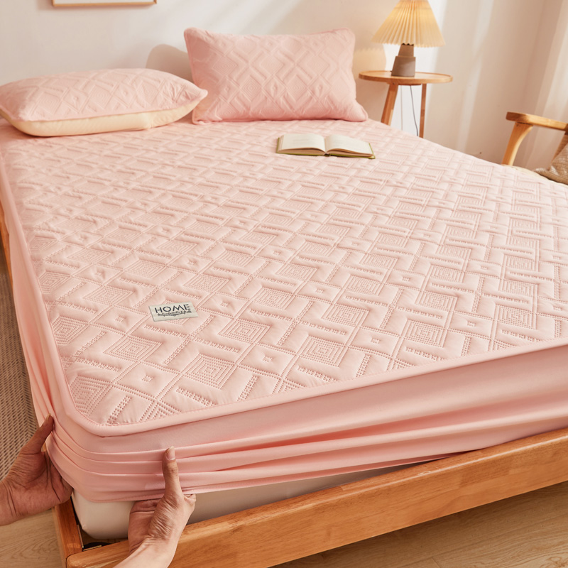2024新款a类母婴级防水床笠纯色床单床垫保护套 90x200cm+30cm两件套 迷宫格-柔粉