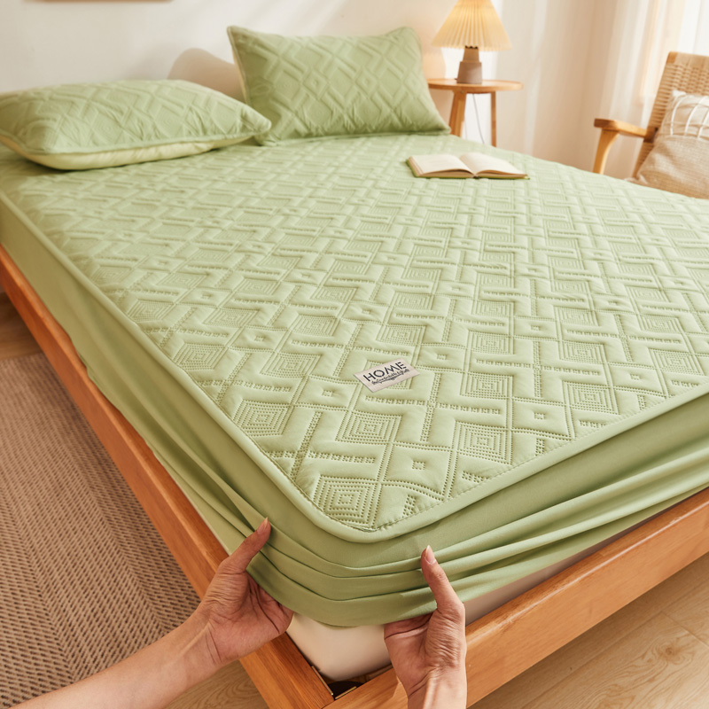 2024新款a类母婴级防水床笠纯色床单床垫保护套 90x200cm+30cm两件套 迷宫格-豆绿
