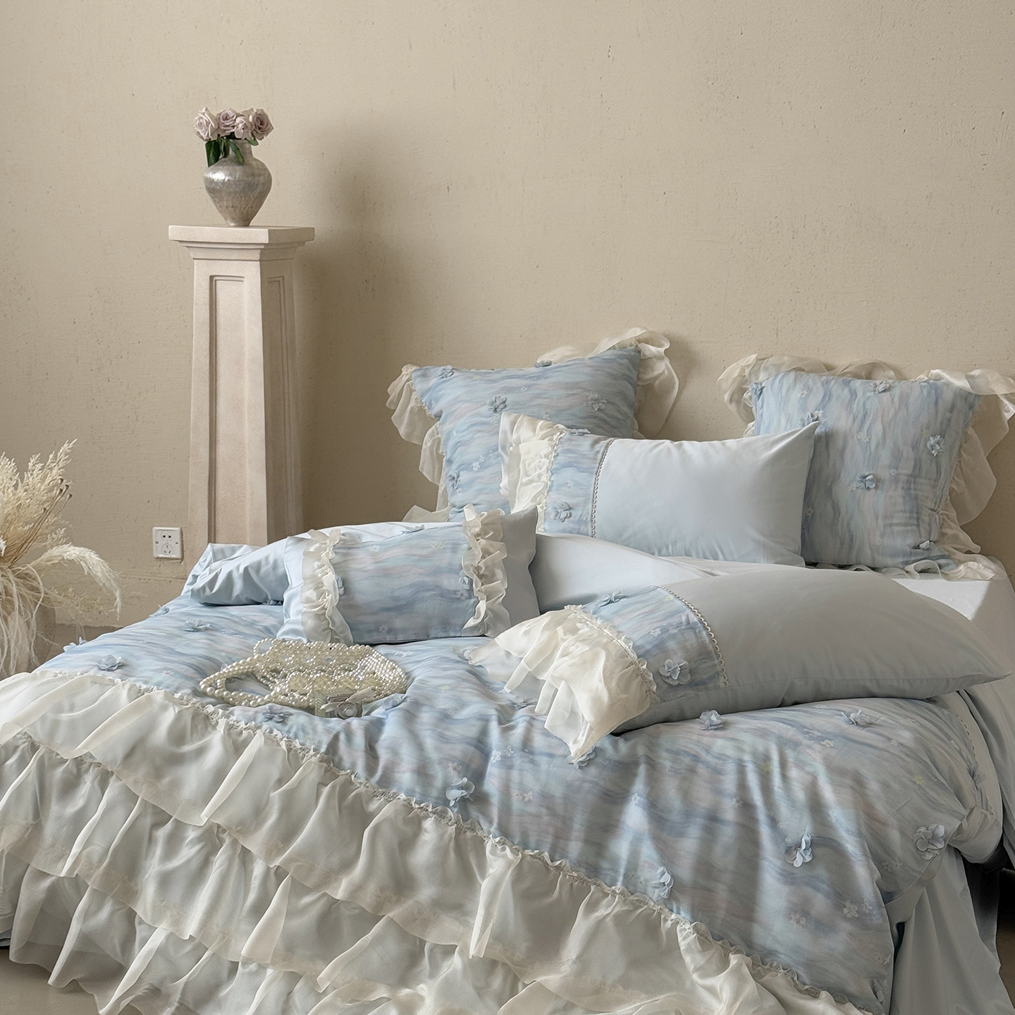 2025新款50S双股澳棉四件套-极光花海 极光花海-蓝