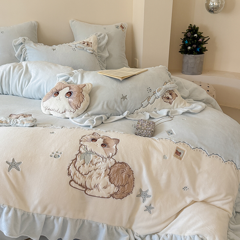 2025秋冬新品牛奶绒绣花四件套-海洋布偶猫 海洋布偶猫