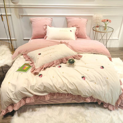 2019新款-宝宝绒小草莓四件套 床单款1.8m（6英尺）床 小草莓绒（白）
