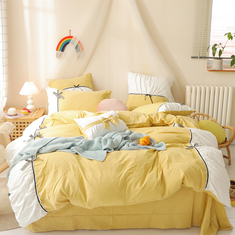 2020新款-色织水洗棉小香风cici系列四件套 床单款1.8m（6英尺）床 柠檬黄