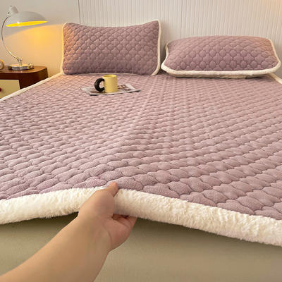 2023新款A类素色牛奶绒加厚夹棉床垫床褥子 150x200cm 优雅紫