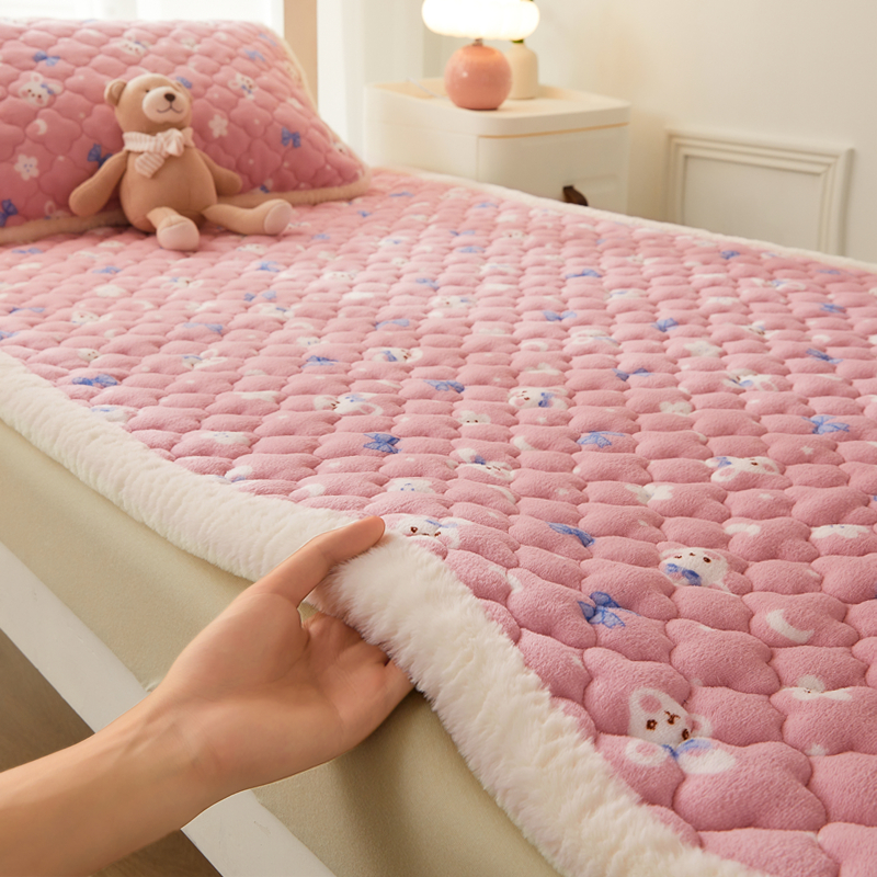 2023新款牛奶绒夹棉抗菌床垫学生宿舍床垫 90*200cm 粉粉兔
