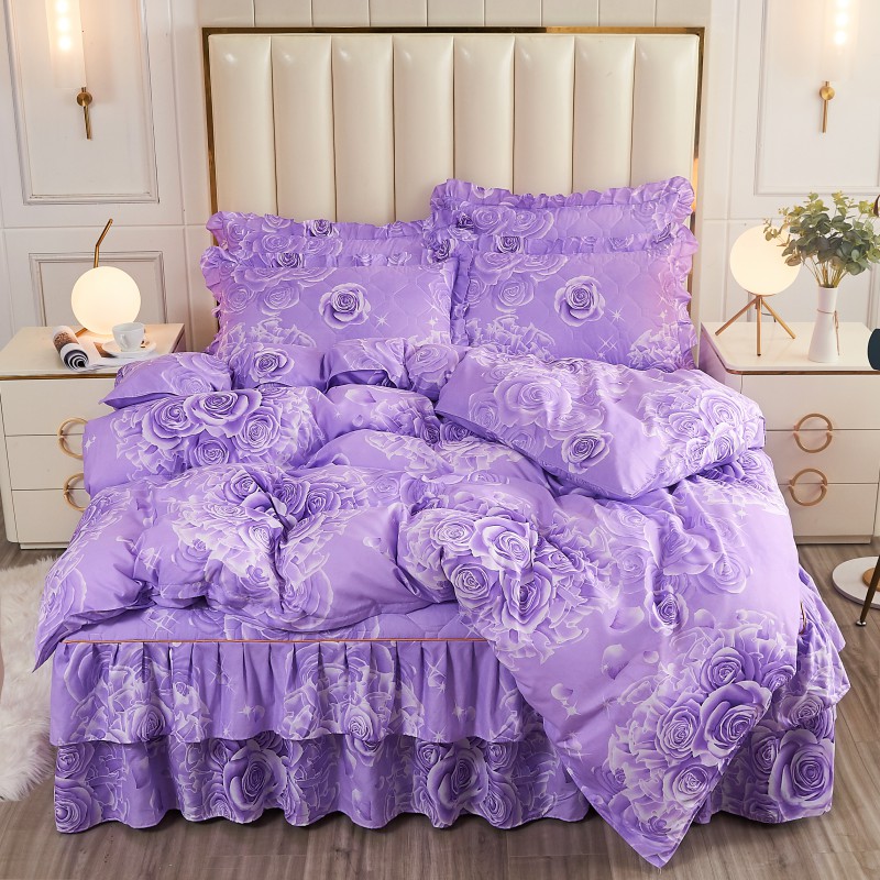 2021新款-夹棉床裙款四件套 1.5m床裙款四件套 玫瑰-紫