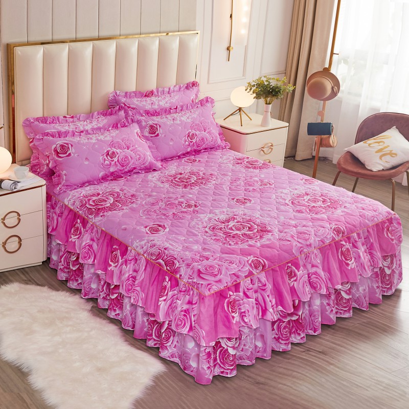 2021新款-夹棉单品床裙 1.2m 玫瑰-粉