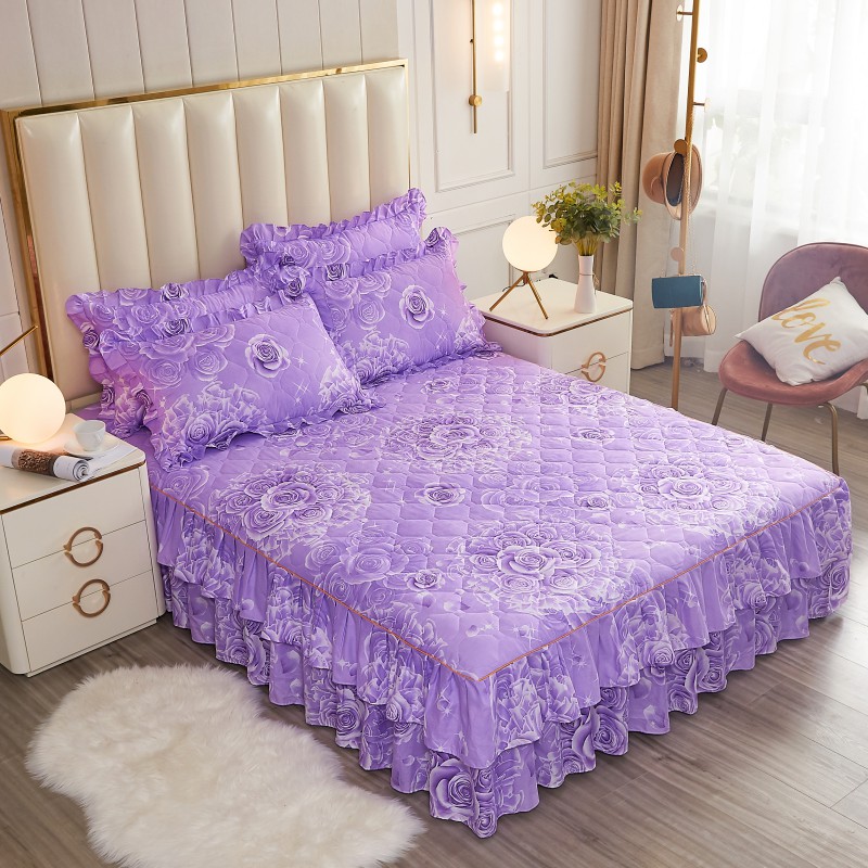 2021新款-夹棉单品床裙 1.2m 玫瑰-紫