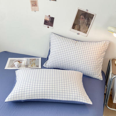 2024新款日式简约格子水洗棉单品枕套系列（风格一） 48*74cm枕套一对 布丁灰