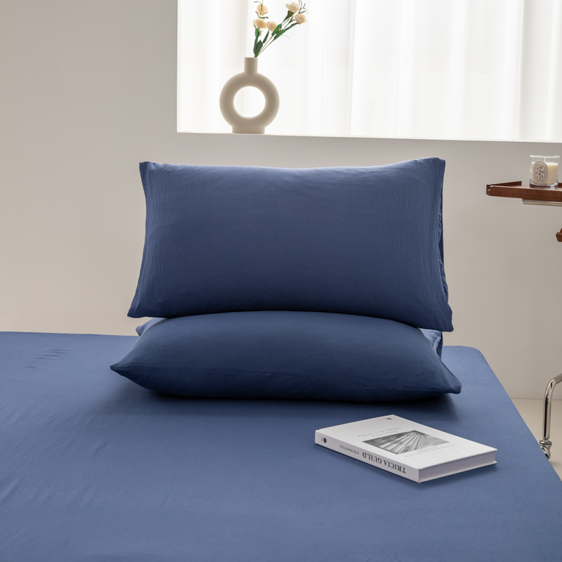 2024新款日式简约水洗棉纯色单品枕套系列-风格二 48*74cm枕套一对 藏青蓝