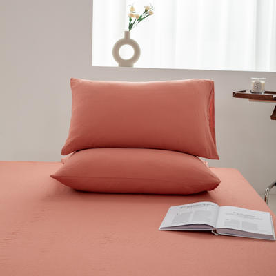 2024新款日式简约水洗棉纯色单品枕套系列-风格二 48*74cm枕套一对 活力橙