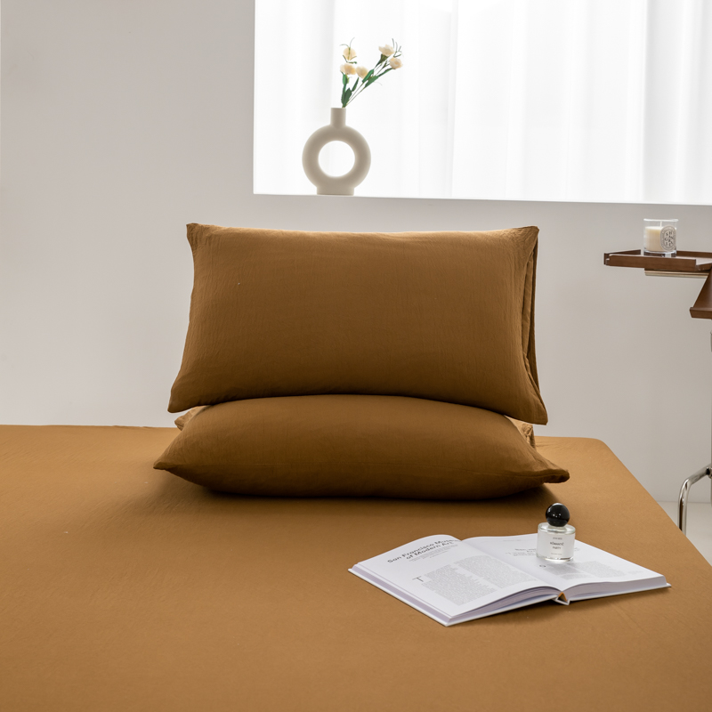 2024新款日式简约水洗棉纯色单品枕套系列-风格二 48*74cm枕套一对 栗子棕