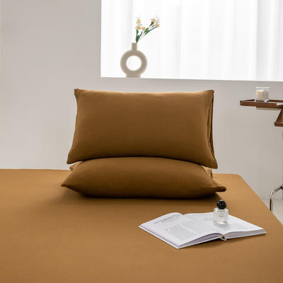 2024新款日式简约水洗棉纯色单品枕套系列-风格二 48*74cm枕套一对 栗子棕