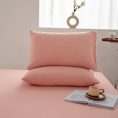 2024新款日式简约水洗棉纯色单品枕套系列-风格二 48*74cm枕套一对 蜜桃粉