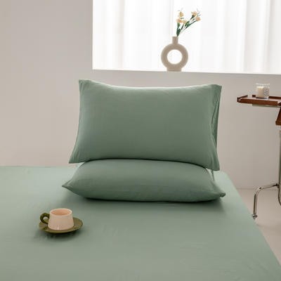 2024新款日式简约水洗棉纯色单品枕套系列-风格二 48*74cm枕套一对 抹茶绿