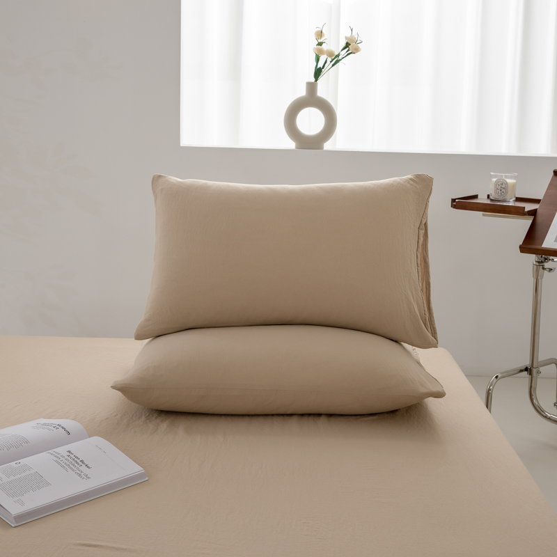 2024新款日式简约水洗棉纯色单品枕套系列-风格二 48*74cm枕套一对 奶茶咖